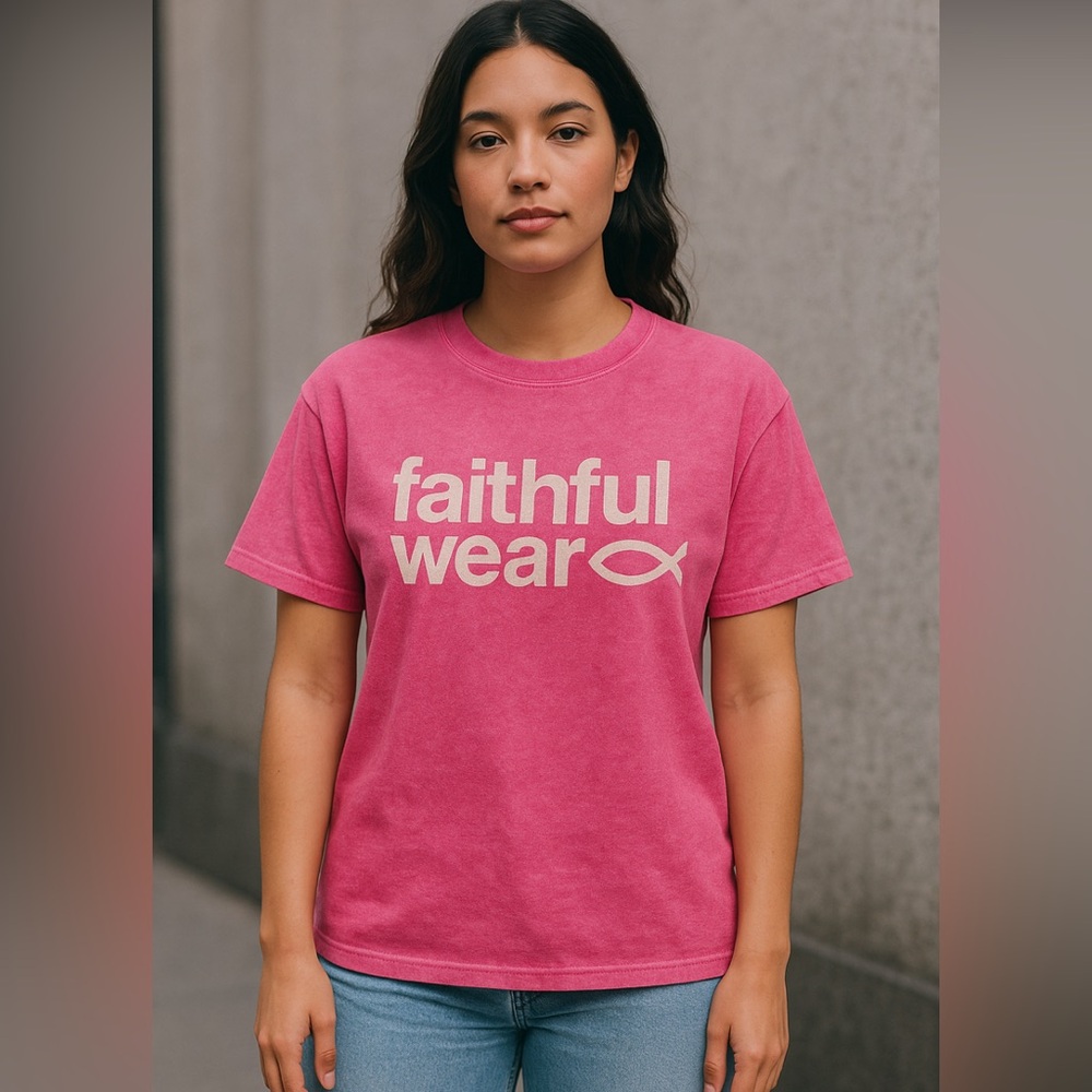 Oversized‎ Boxy Tee Faith Based T-Shirt Custom Bleached Vintage Pink Wash